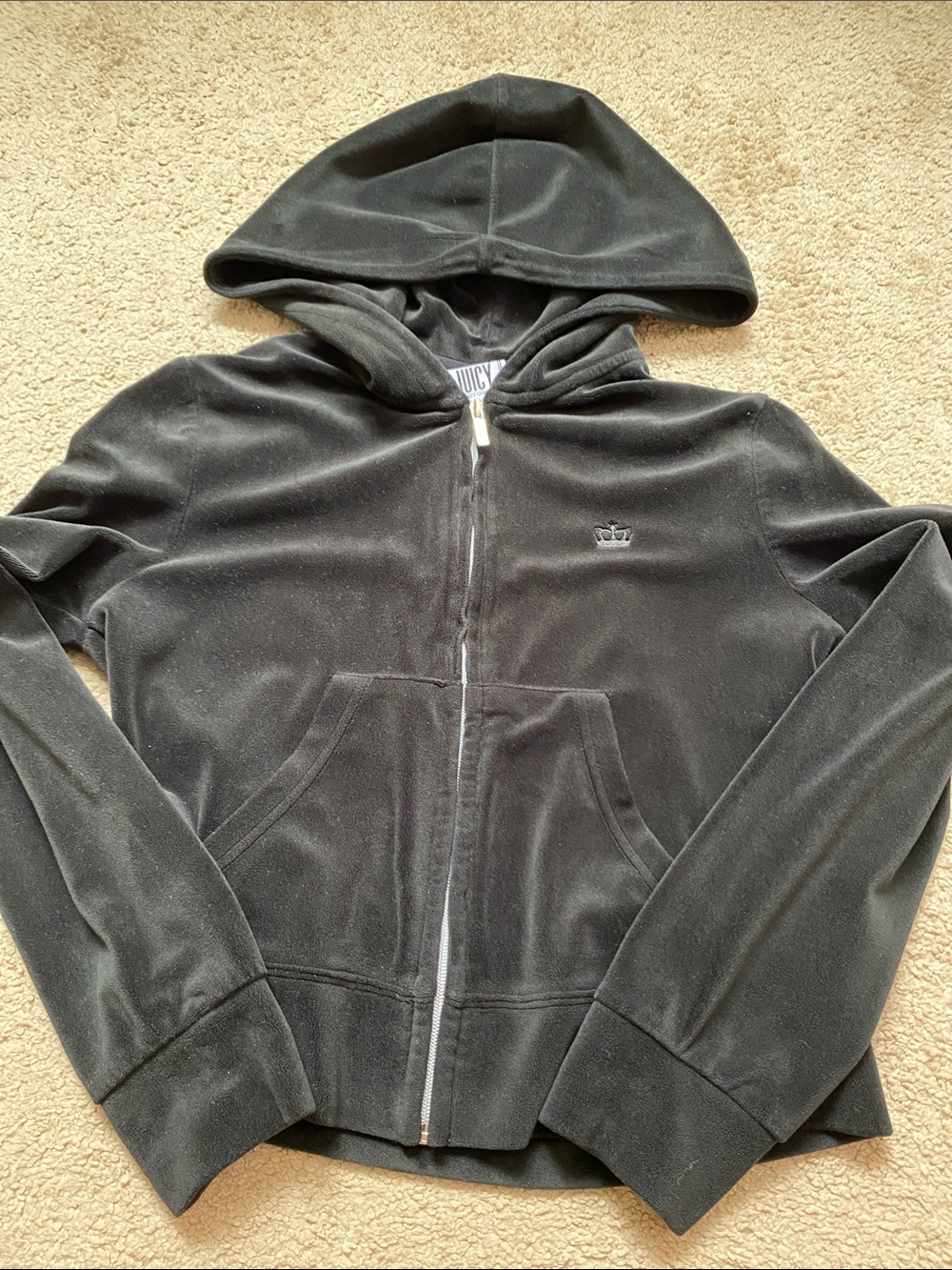 Juicy Couture Black Velour Zip-Up Hoodie Jacket
